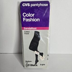CVS Color Fashion Pantyhose Off Black Size Medium Tall Sandal Foot VTG NWT